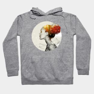 Red Hair Flame Tree - Double Exposure Hoodie